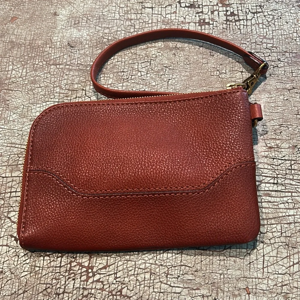 Frye Cognac Leather Wristlet Clutch